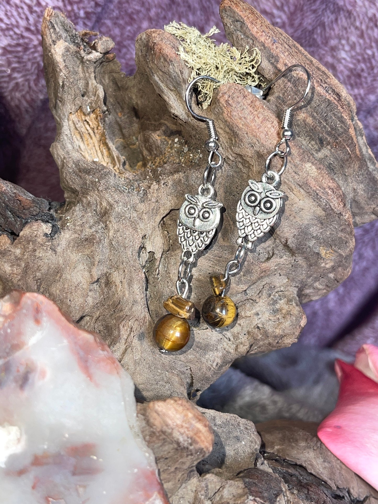 Owl and Tiger’s Eye Earrings