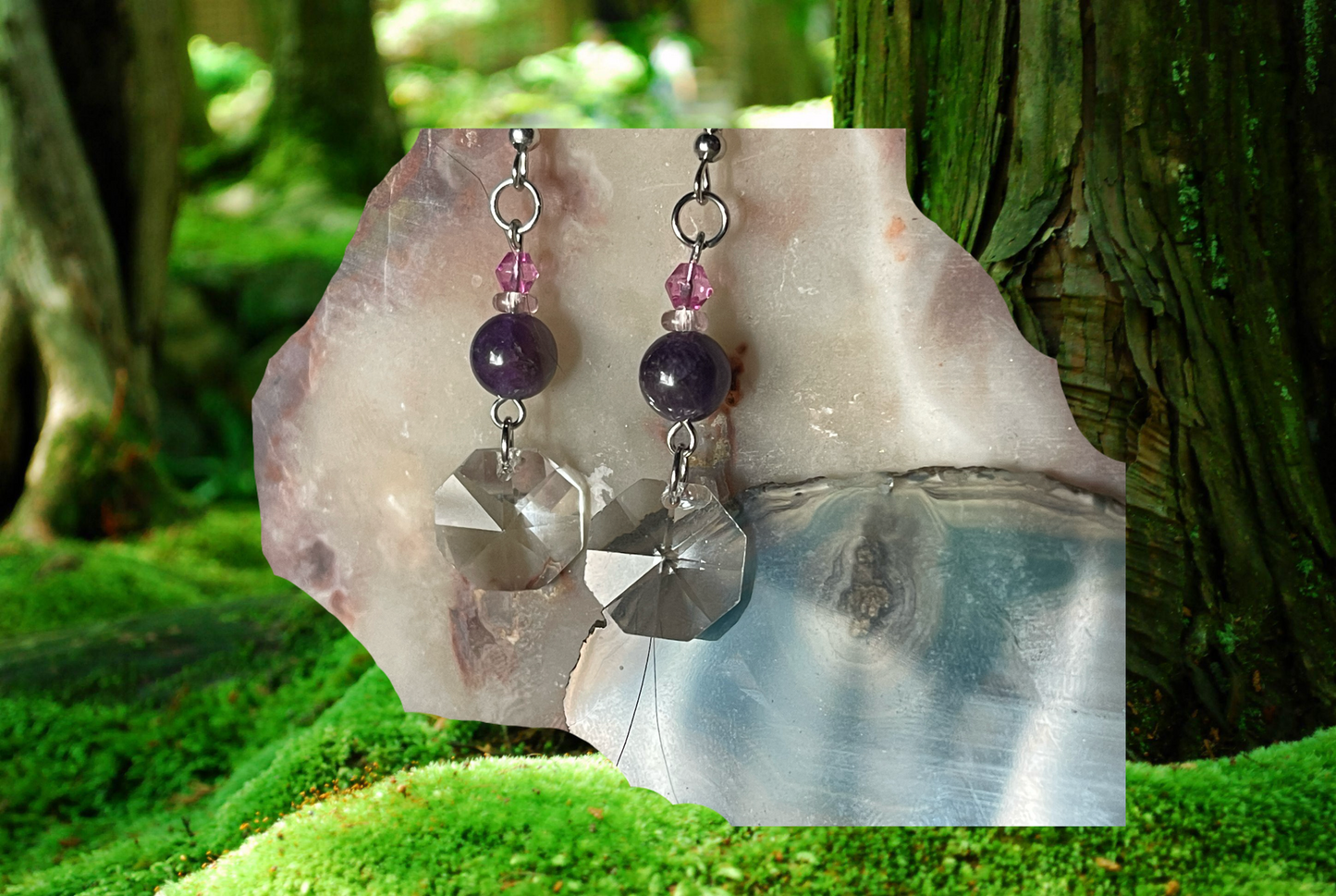 Amethyst and crystal earrings