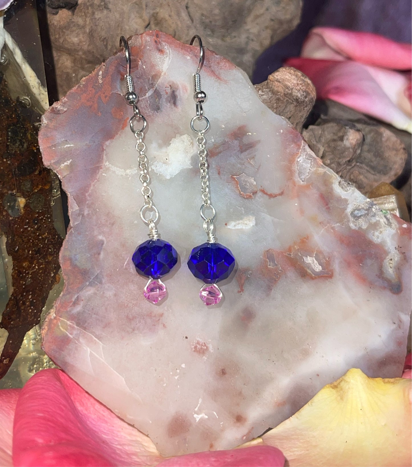 Blue and Pink Crystal Earrings